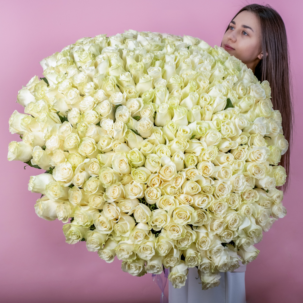 Букет из 7 белых роз «Мондиаль» с лентой, 50см, Эквадор