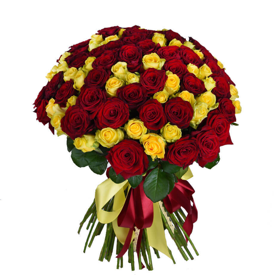 Букет из 8 красных и 7 желтых роз